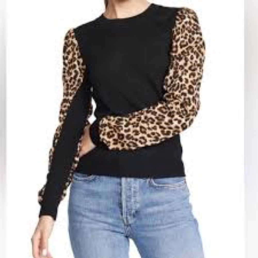 Veronica Beard 100 % Merino Wool Black and Brown Fitted Long Sleeve Blouse